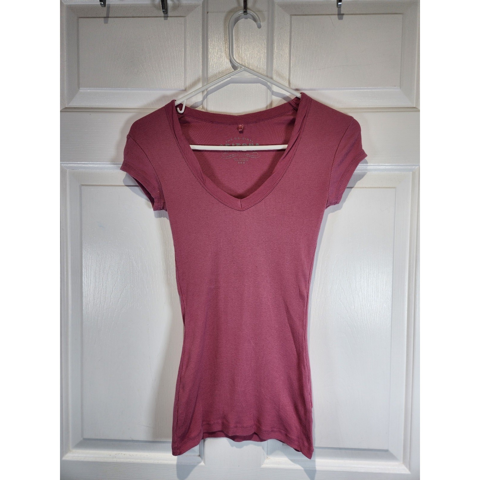 Juniors sz S Arizona Pink Ribbed Fabric Capped Short Sleeved Shirt Tunic Length