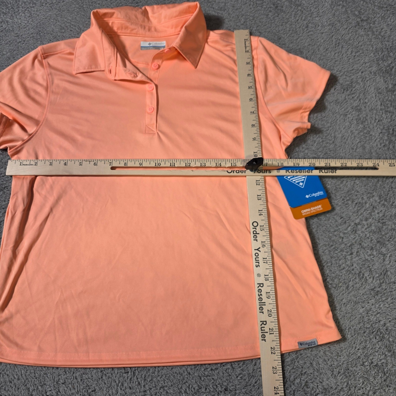 Columbia Womens L Tidal Tee SS Polo Peach Coral Omni-Shade FL2697-807