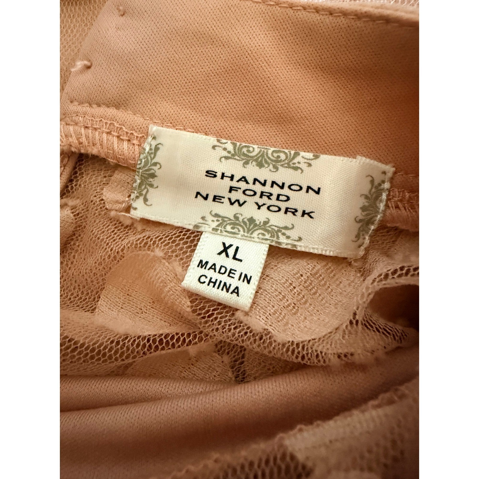 Shannon Ford New York Blouse Womens XL Peach Excellent Polka Dot Mesh Mock Neck