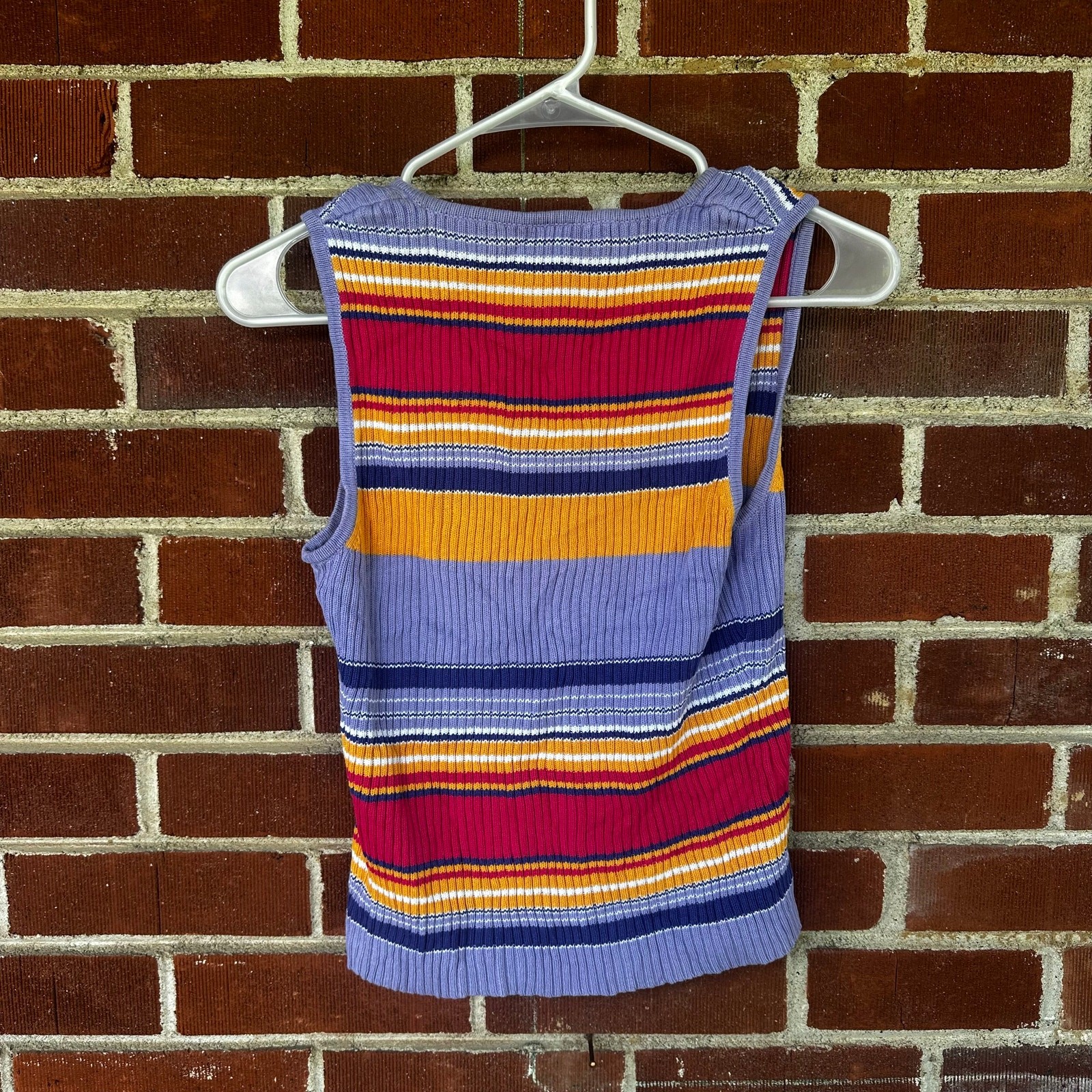 Y2K Smart Set Striped Rib Knit Sweater Tank Purple Pink Cotton