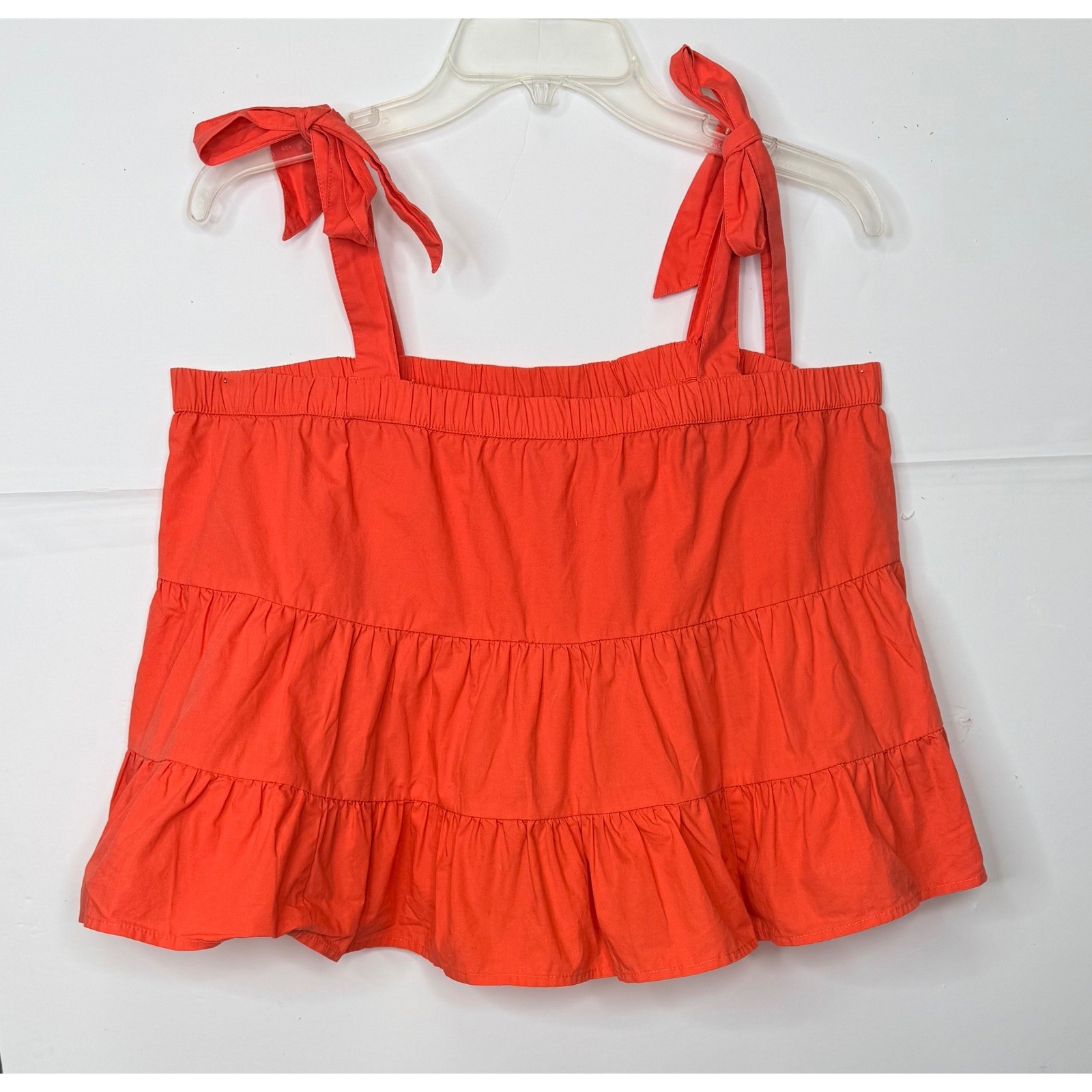 American Eagle Cami Top Womens L Coral Tiered Ruffle Tie Strap Festival Summer