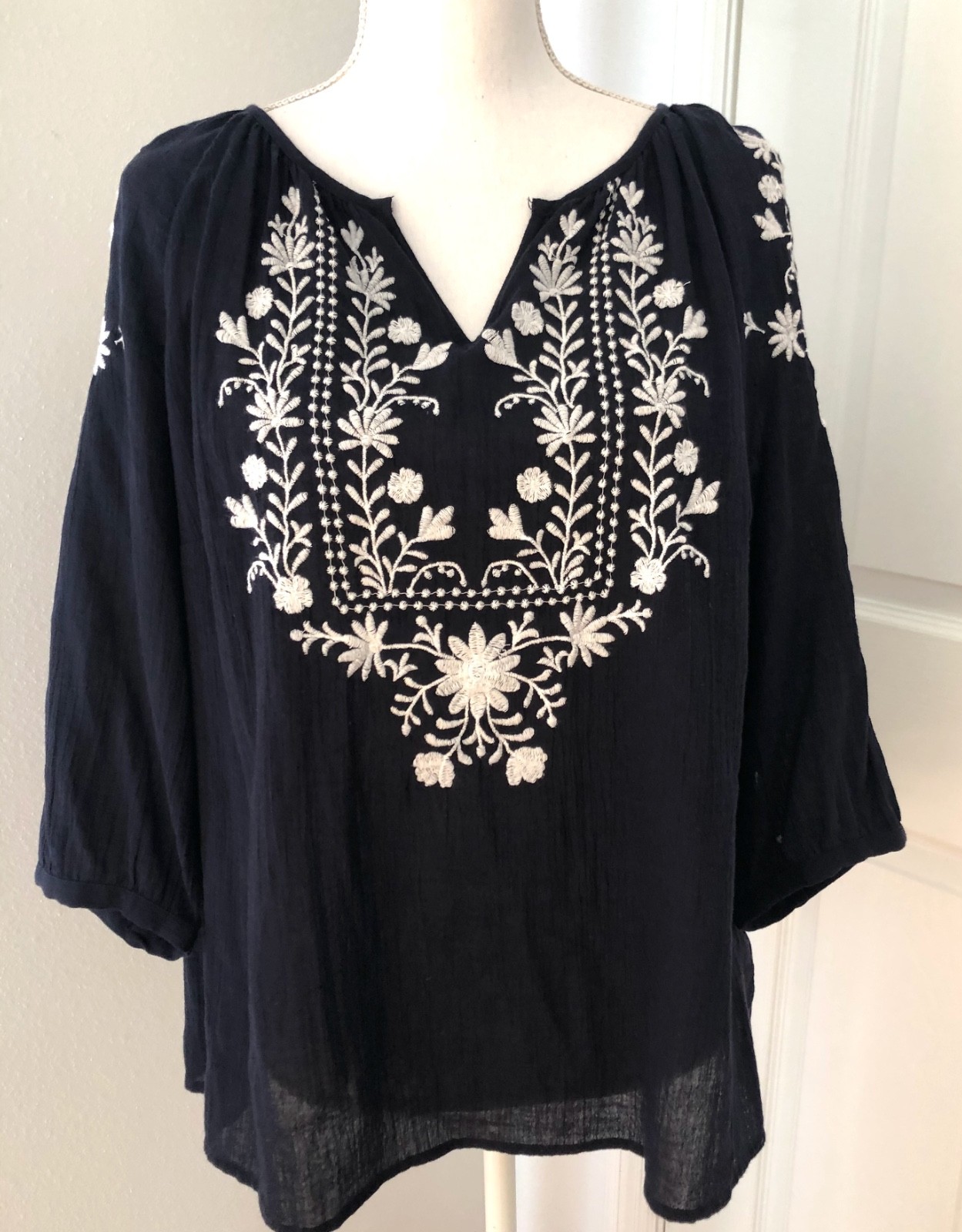 Talbots Tunic Navu w. White Embroidery SZ P XL NWT