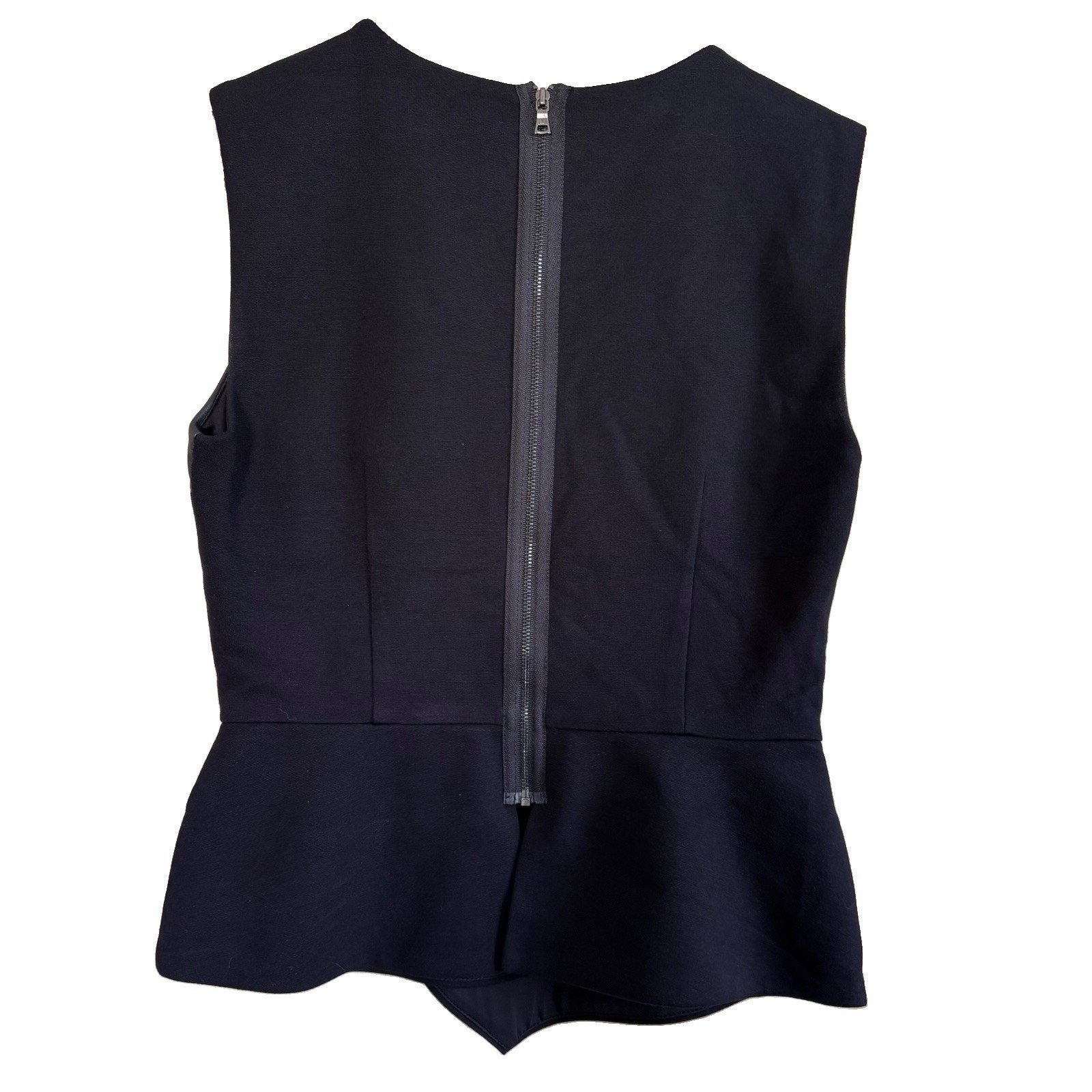 BCBG Maxazria Black Farrah Asymmetrical Top Ponte Faux Leather Peplum Small