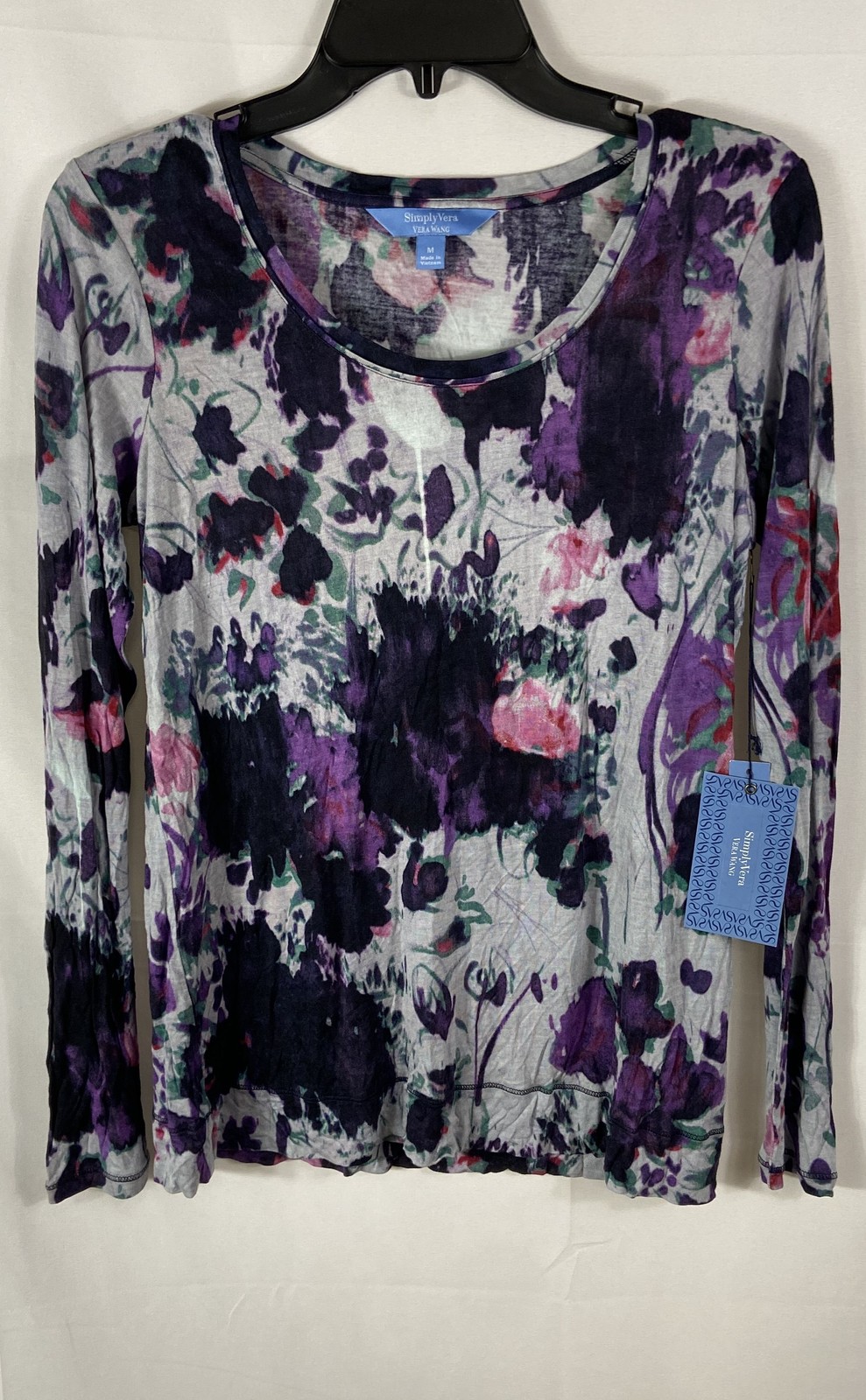 Simply Vera Vera Wang Women’s Purple Gray Floral Abstract Rayon Shirt Sz M NWT