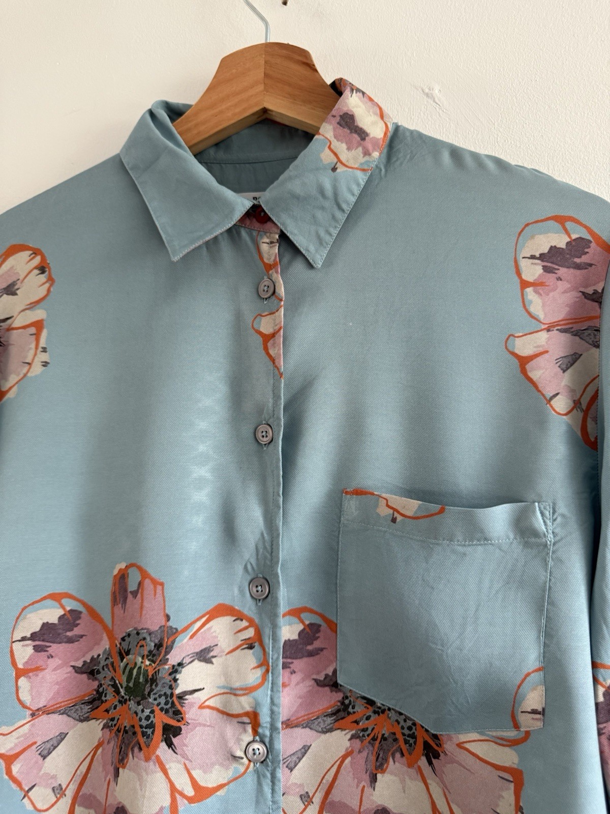 PS Paul Smith Blouse Womens Medium 40 Blue Shirt Floral Flower Button Up Viscose