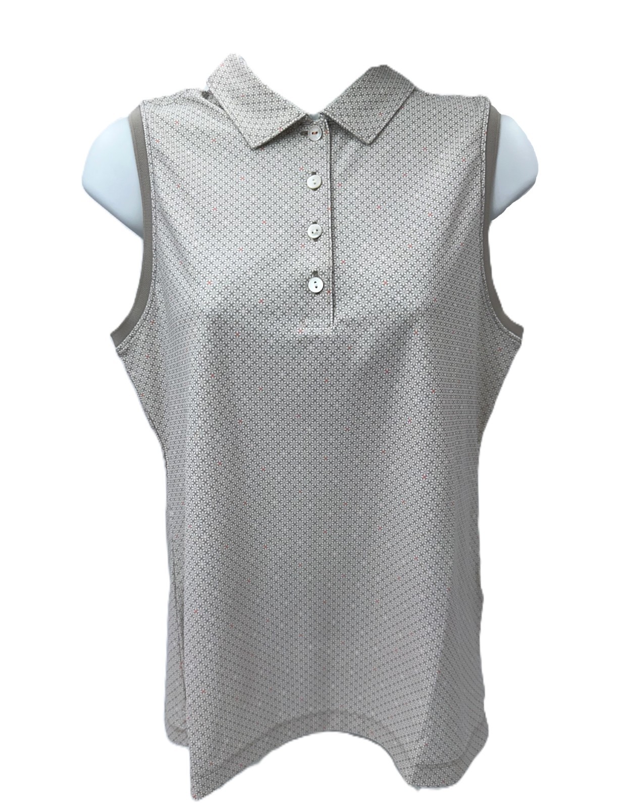 $95 Peter Millar Women’s Banded Mesh Sleeveless Button Polo – Pebble – Large-New