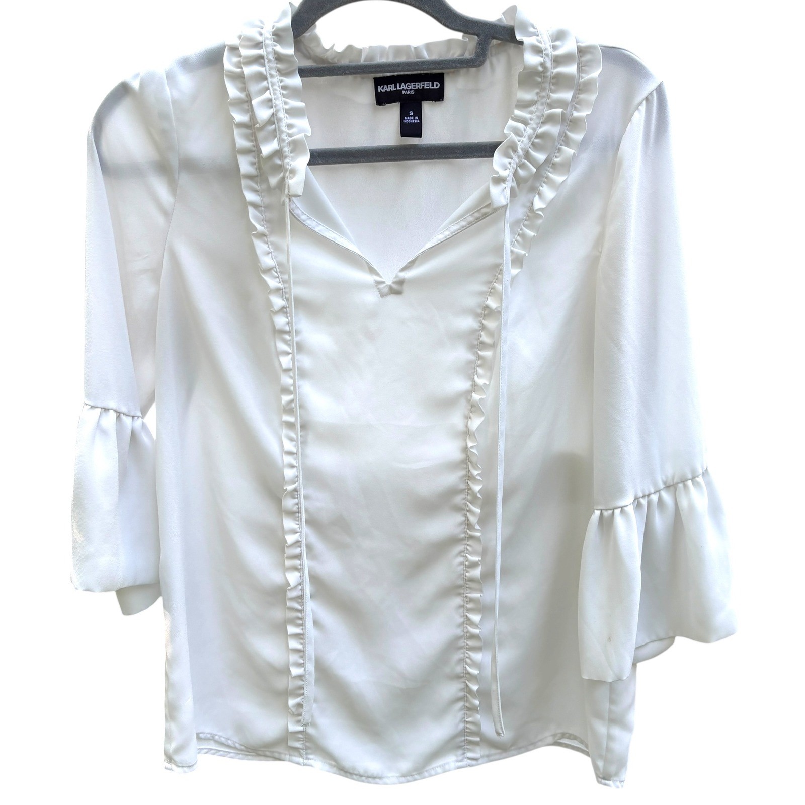 Karl Lagerfeld Womens Small Blouse White Ruffle Victorian Renaissance Prairie