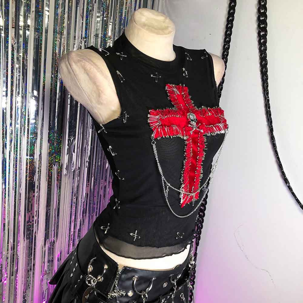 Goth Tops Punk Mini Rock Clothes Grunge Gothic Tank Emo Clothing Y2K Chic H5