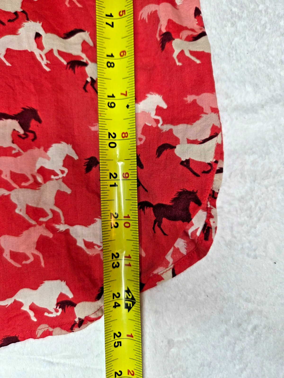 LOFT Shirt Womens Small Red Cotton Long Sleeve Horse Print Button Up Equestrian