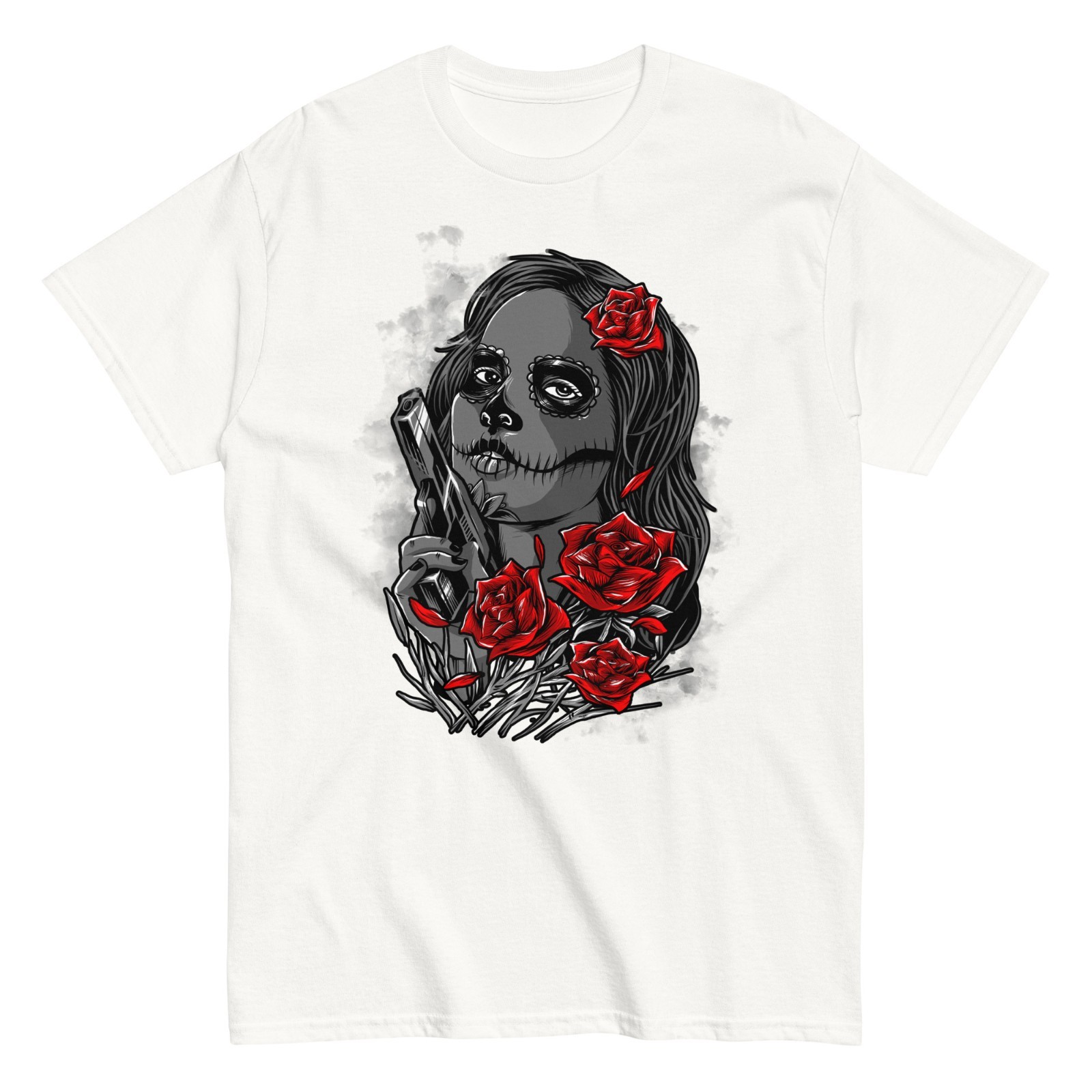New White Womens Classic T-Shirt “Muerta” S, M, L, XL, 2XL, 3XL Free US Shipping