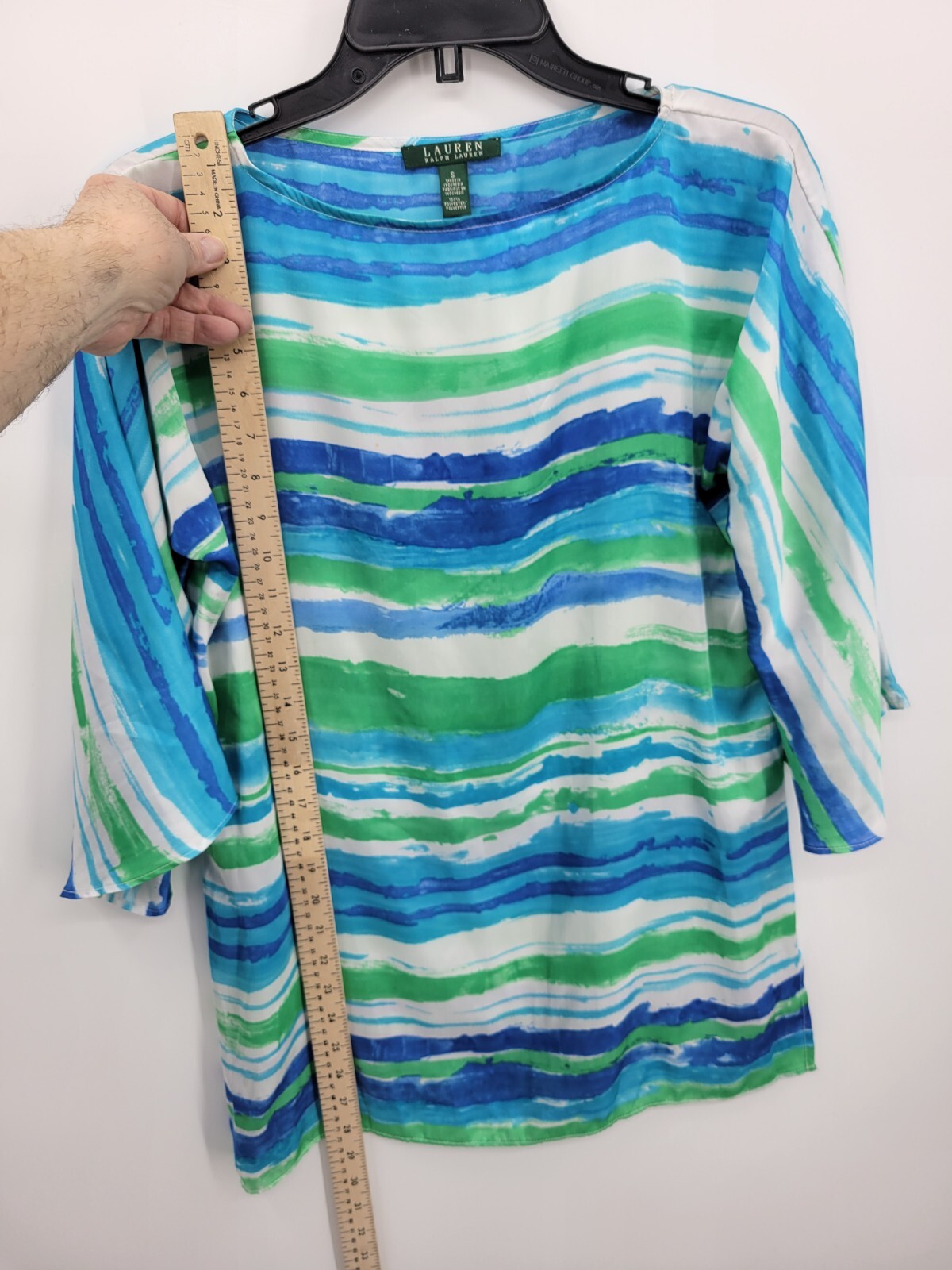 Lauren Ralph Lauren Top Womens Small Green Blue Watercolor Stripe Artsy Flowy