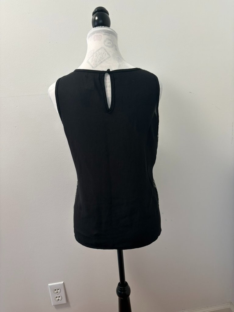 Cache Beaded Blouse Womens XS Black Silver Geometric Evening Cocktail Tank Top