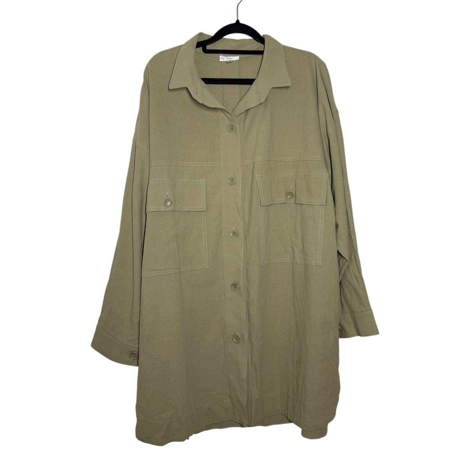 Ozma Of California Manta Cotton Khaki Green Nettle Audrey Shirt Jacket Small