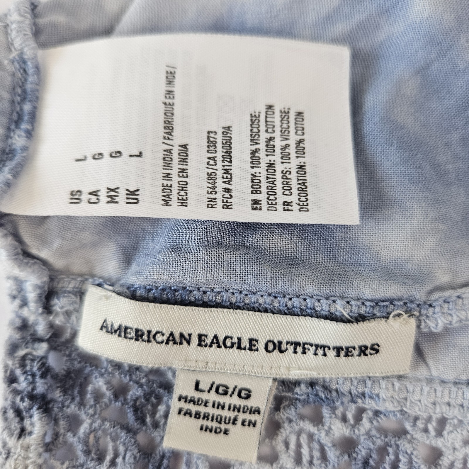 AMERICAN EAGLE Blue Tie Die Halter Top Lace Tie/Open Back Women’s Large Y2K
