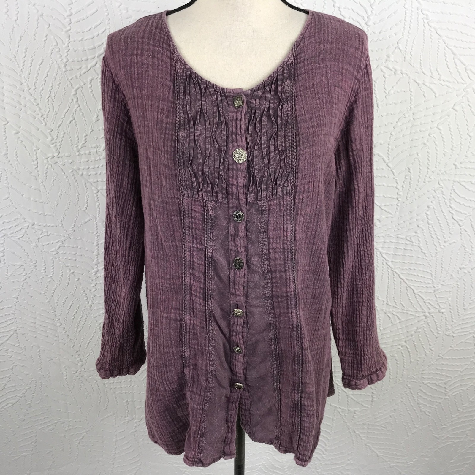 Parsley & Sage Tunic Top Size XL Pleated Boho Button Front Artsy Gauzy Cotton