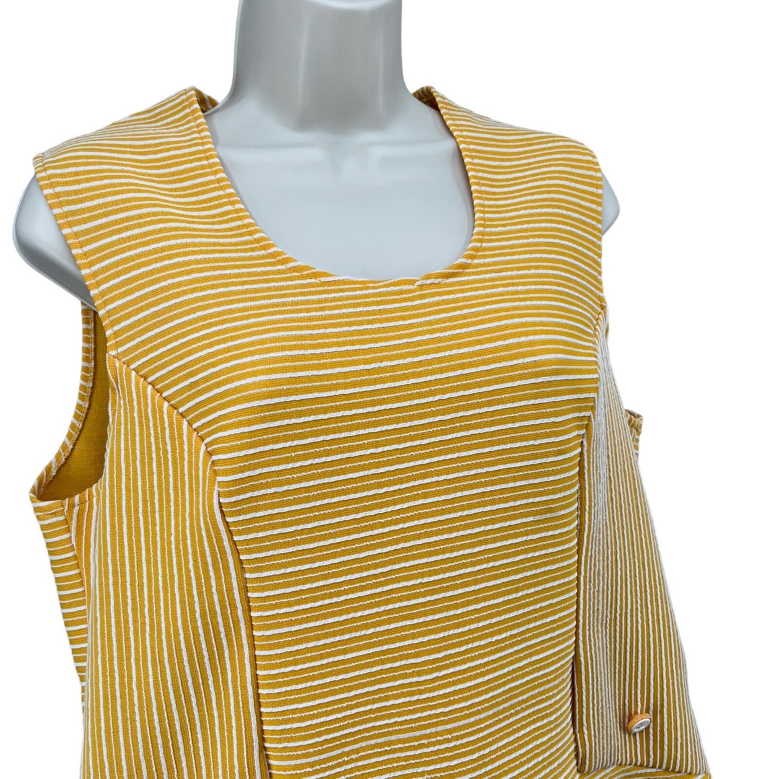 Vtg Marty Gutmacher Blouse Womens Yellow Striped Sleeveless Top Size M