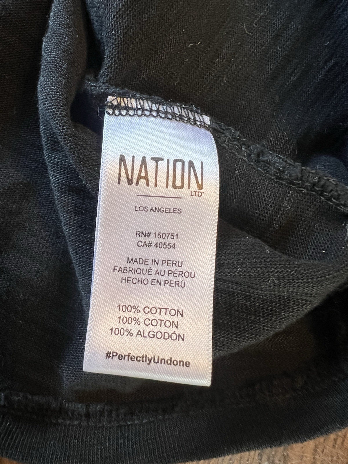 Nation LTD Jenna Cuffed Combo Tee Women’s Size S Jet Black Slub Long Sleeve Peru