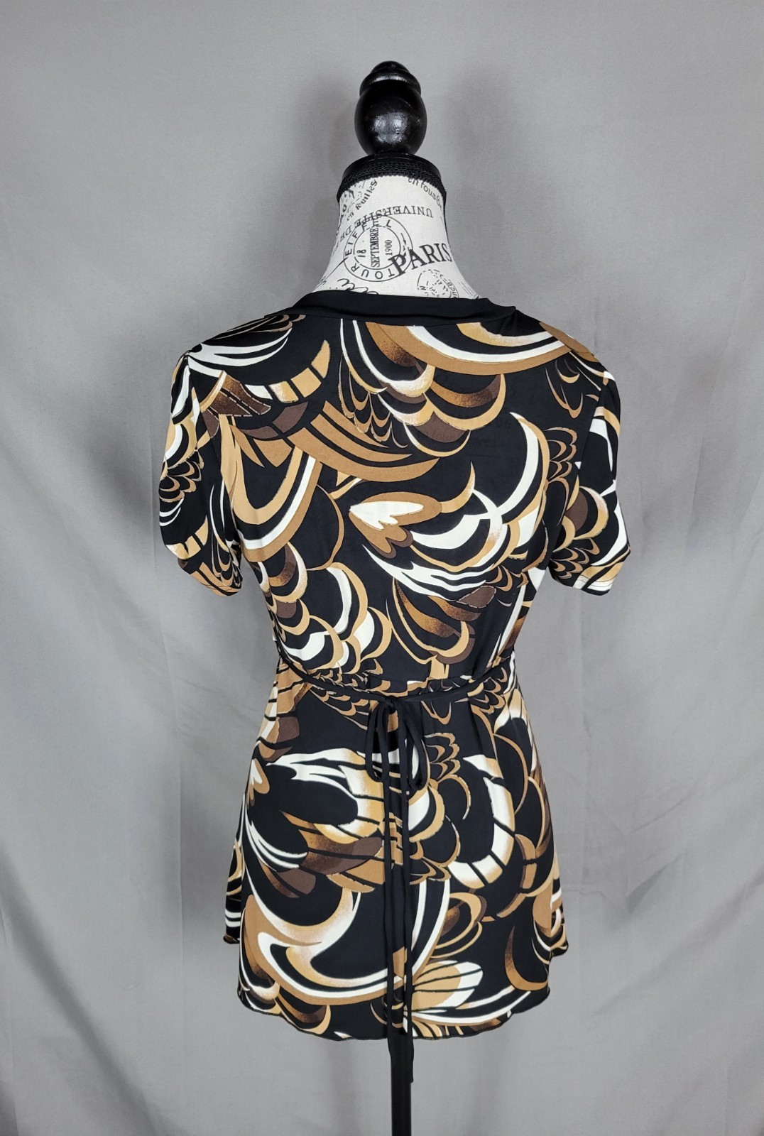 Byer California B Wear Womens Y2K Short Sleeve Vneck Geometric Blouse Medium