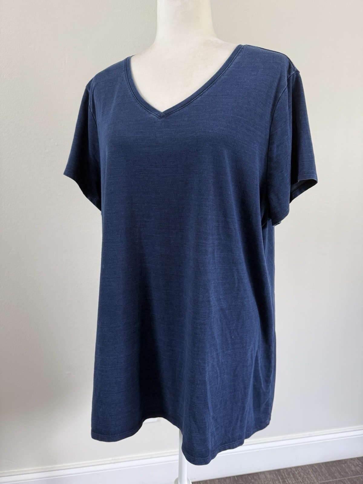 PUREJILL INDIGO Women’s SS V Neck Lyocell Spandex Blue Shirt Sz XL