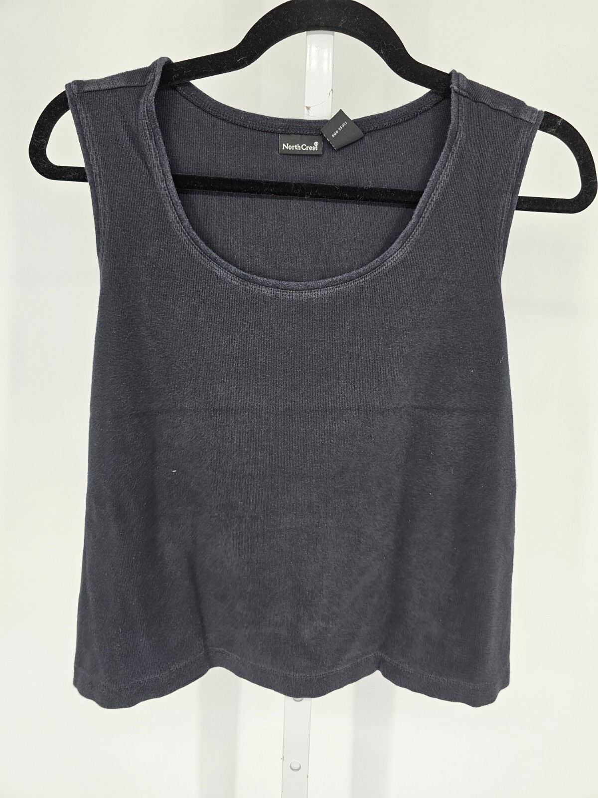Vtg North Crest Womens Sz XL Sleeveless Tank Top Solid Black Cotton Blend