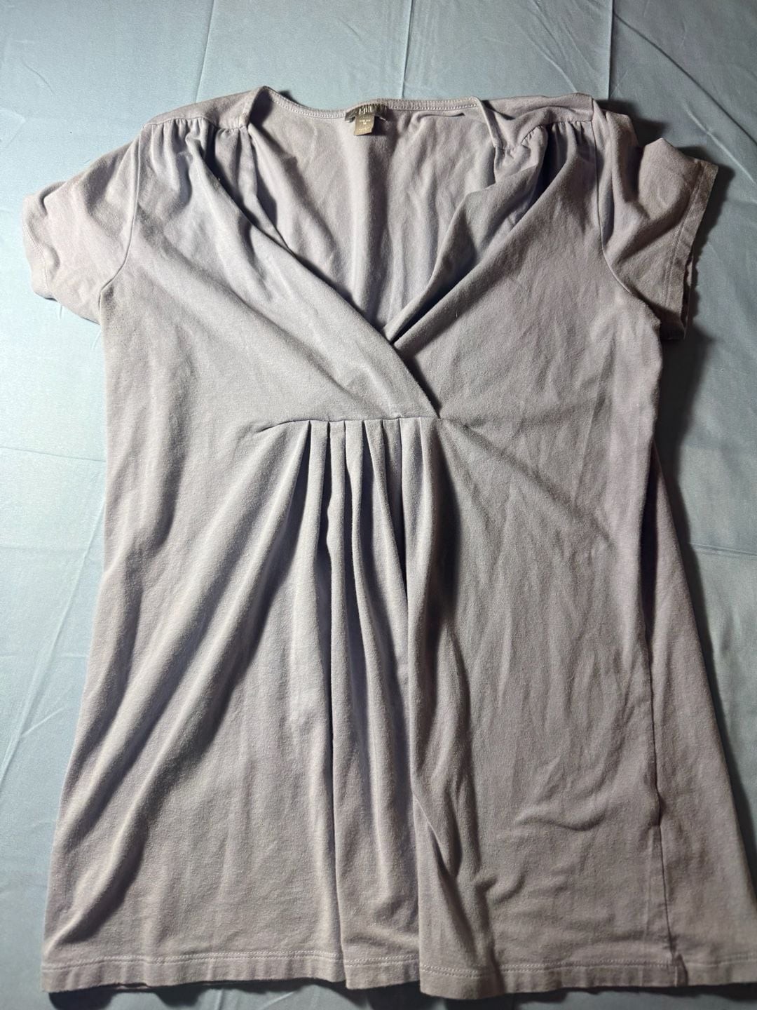 J.Jill Stretch Purple V-Neck Short Sleeve Pleated Front Top Size M