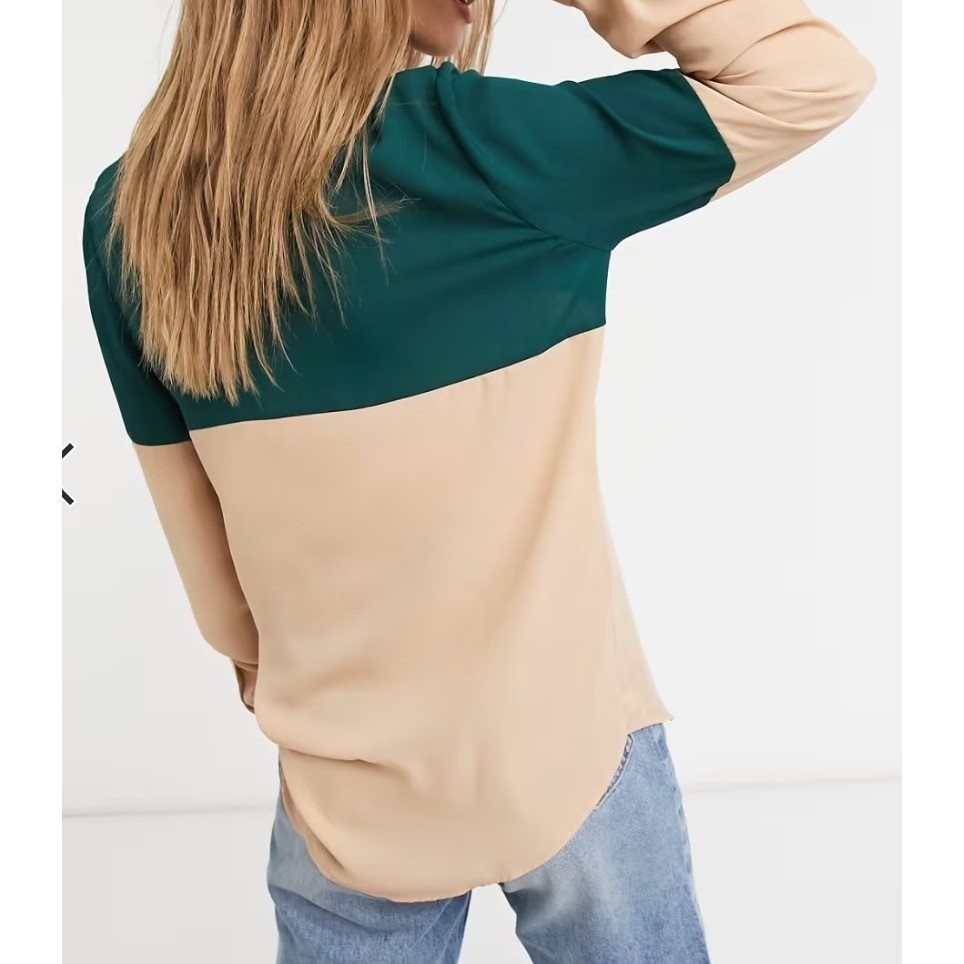 ASOS DESIGN Shirt Womens Size 6 Green Tan Colorblock Button Up Work Office Chic