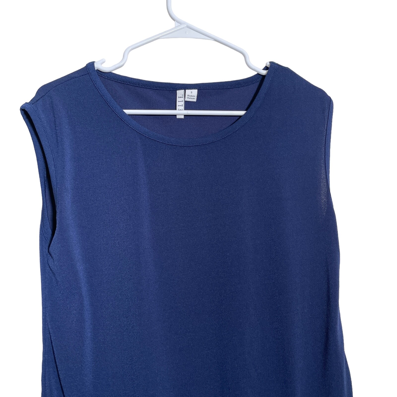 Elle Blouse Women’s Small Navy Cap Sleeve Tank Blue Round Neck Tie Casual Top