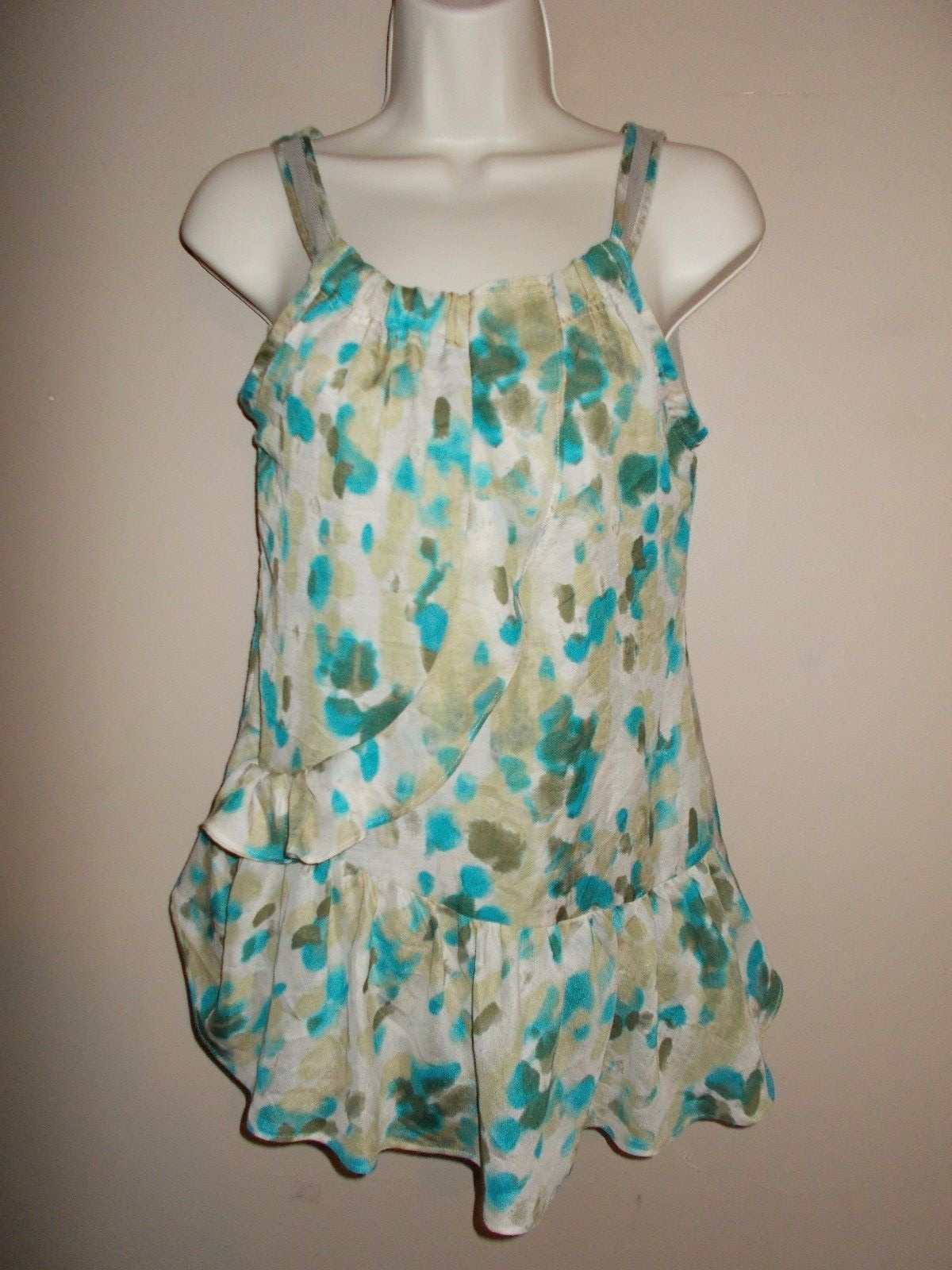 Simply Vera Wang Womens Size XS Splotches and Ruffles Sleeveless Lined Blouse