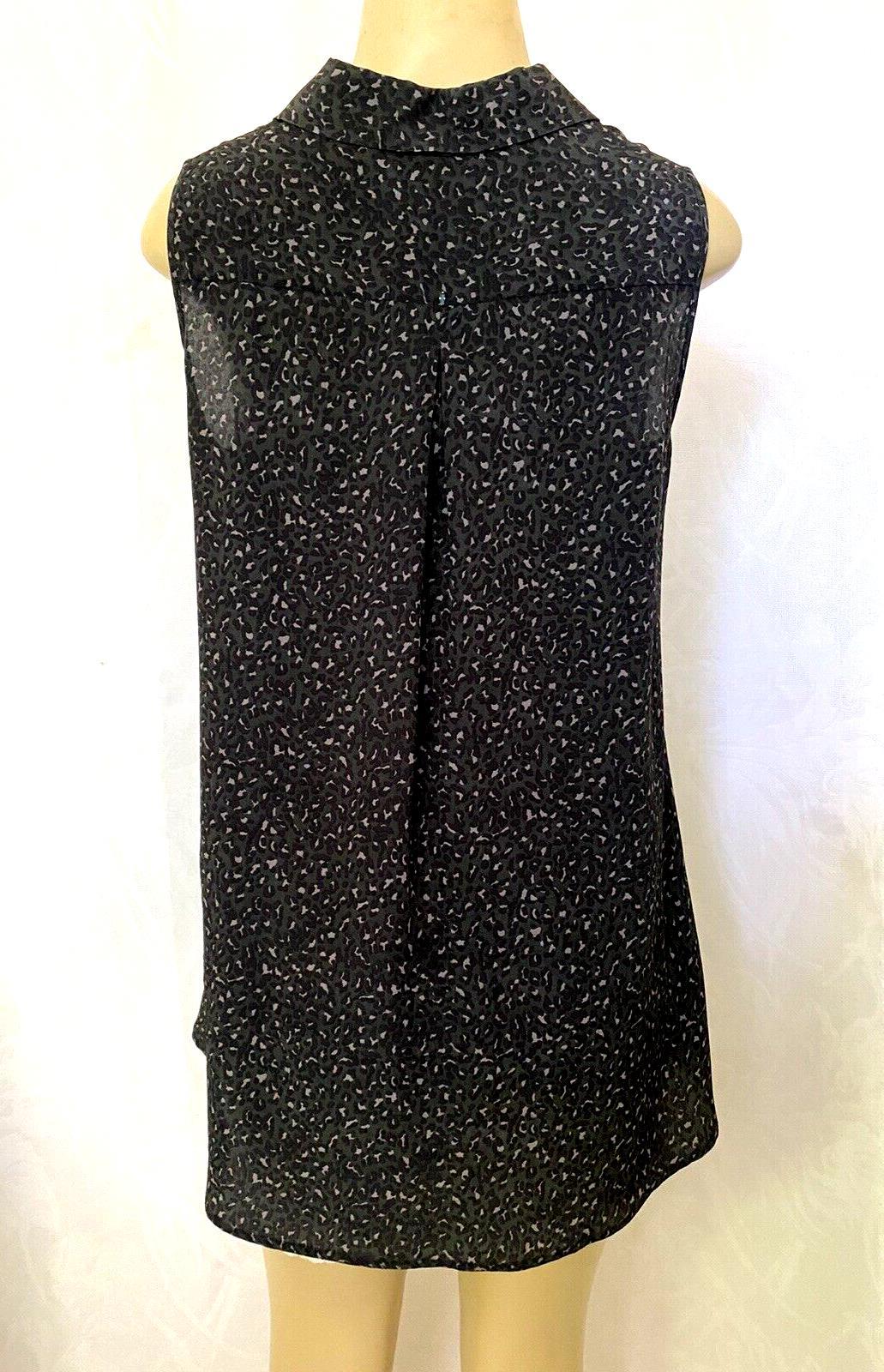 Sportmax Code Silk Top Blouse Shirt Sleeveless Black Gray Button V Neck Flare 8