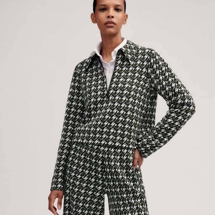 ME+EM TRAVEL TAILORING HOUNDSTOOTH JACQUARD PONTE JERSEY BOX TOP SIZE 10