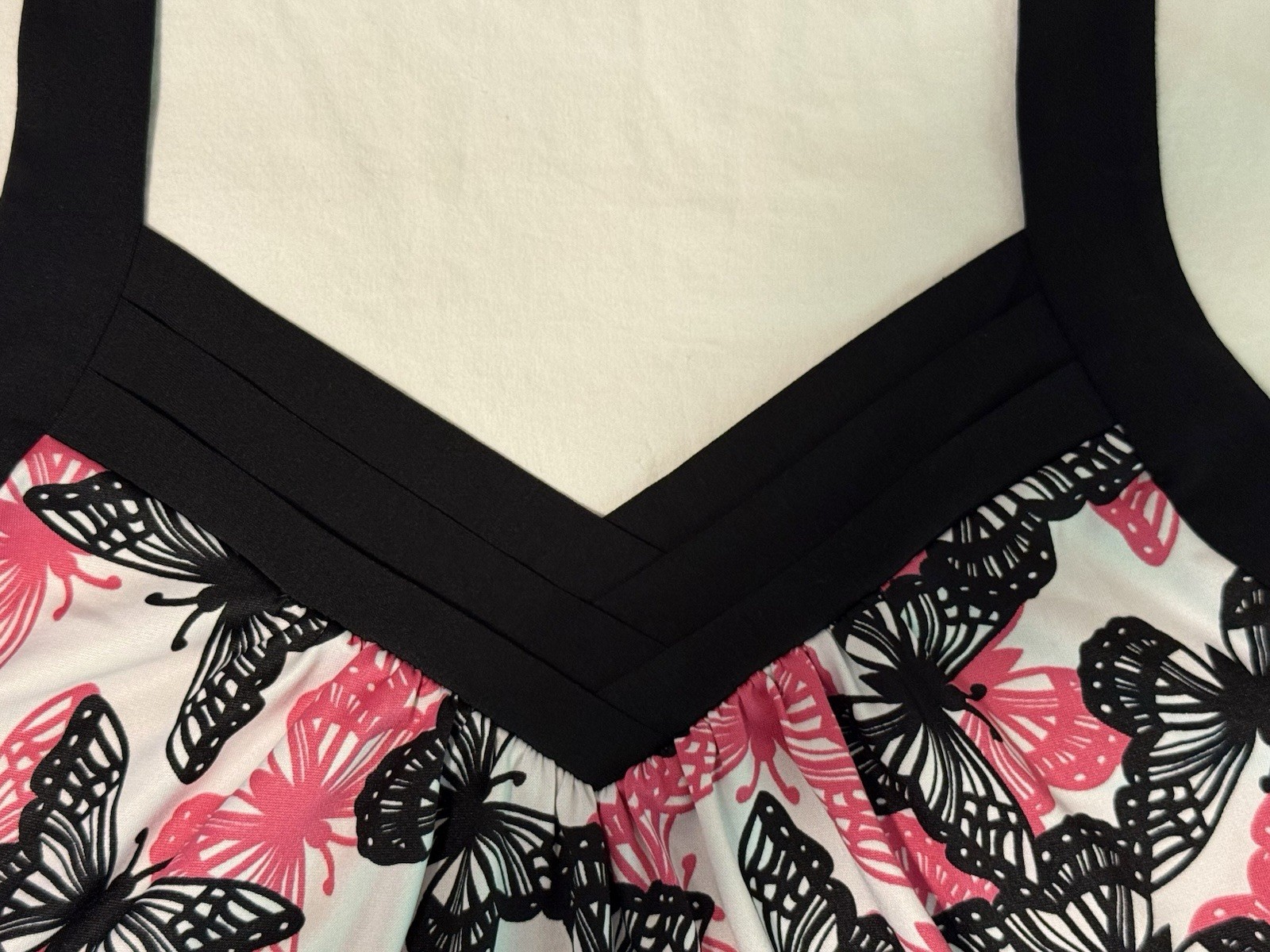 StudioY Women’s L Halter Top Adjustable Tie Crossover Butterfly Black Pink White