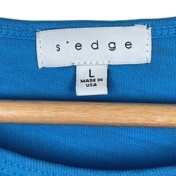 S’EDGE Bright Blue Cotton Flutter Sleeve Top Size Large