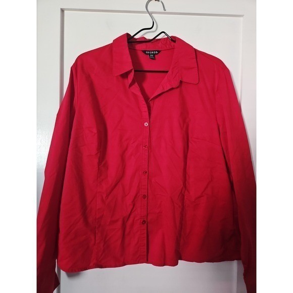 George Classic Red Button Down Shirt Women’s XL 16-18 Long Sleeve Stretch