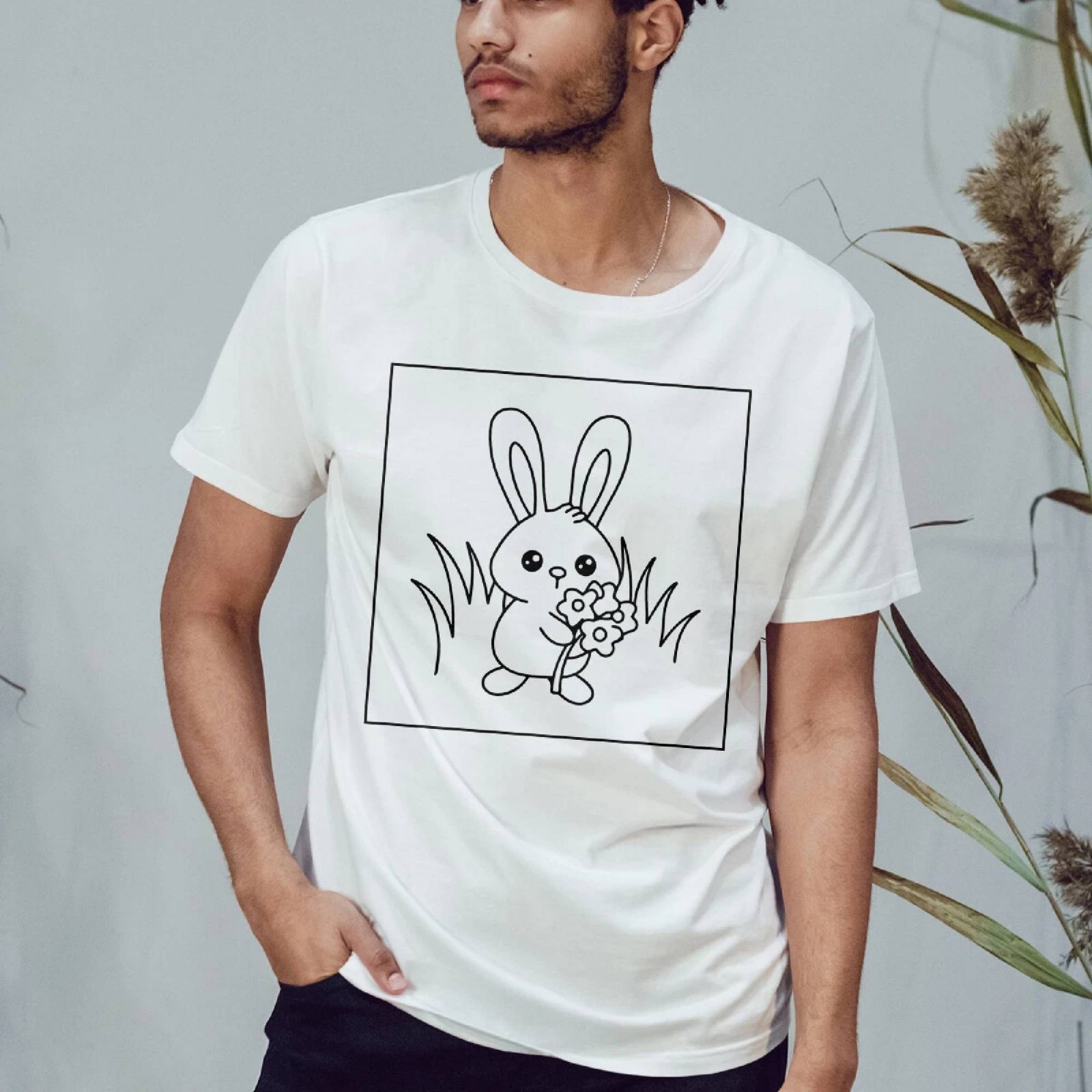 Cute Bunny Rabbit with Flowers Animal Mens T-Shirt Womens Tee Graphic FREESHIPS