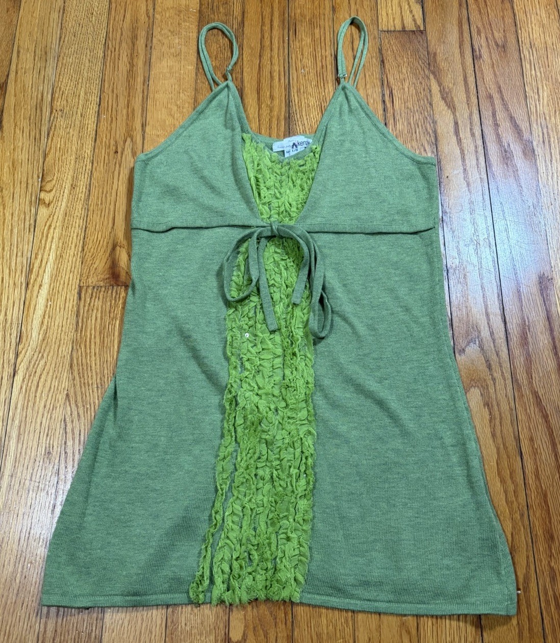 Kenzie Green Cami Babydoll Top Ruffle Sequin Tie-front Y2K Fairycore Boho Large