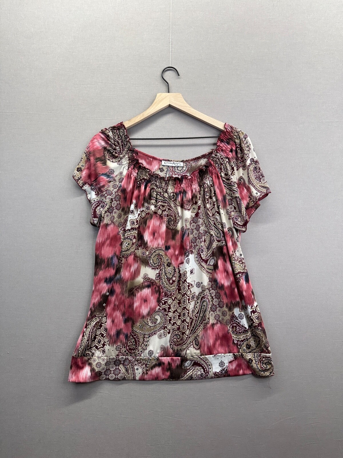 Claudia Richard Womens Pink T-Shirt Floral Short Sleeve Scoop Neck No Size