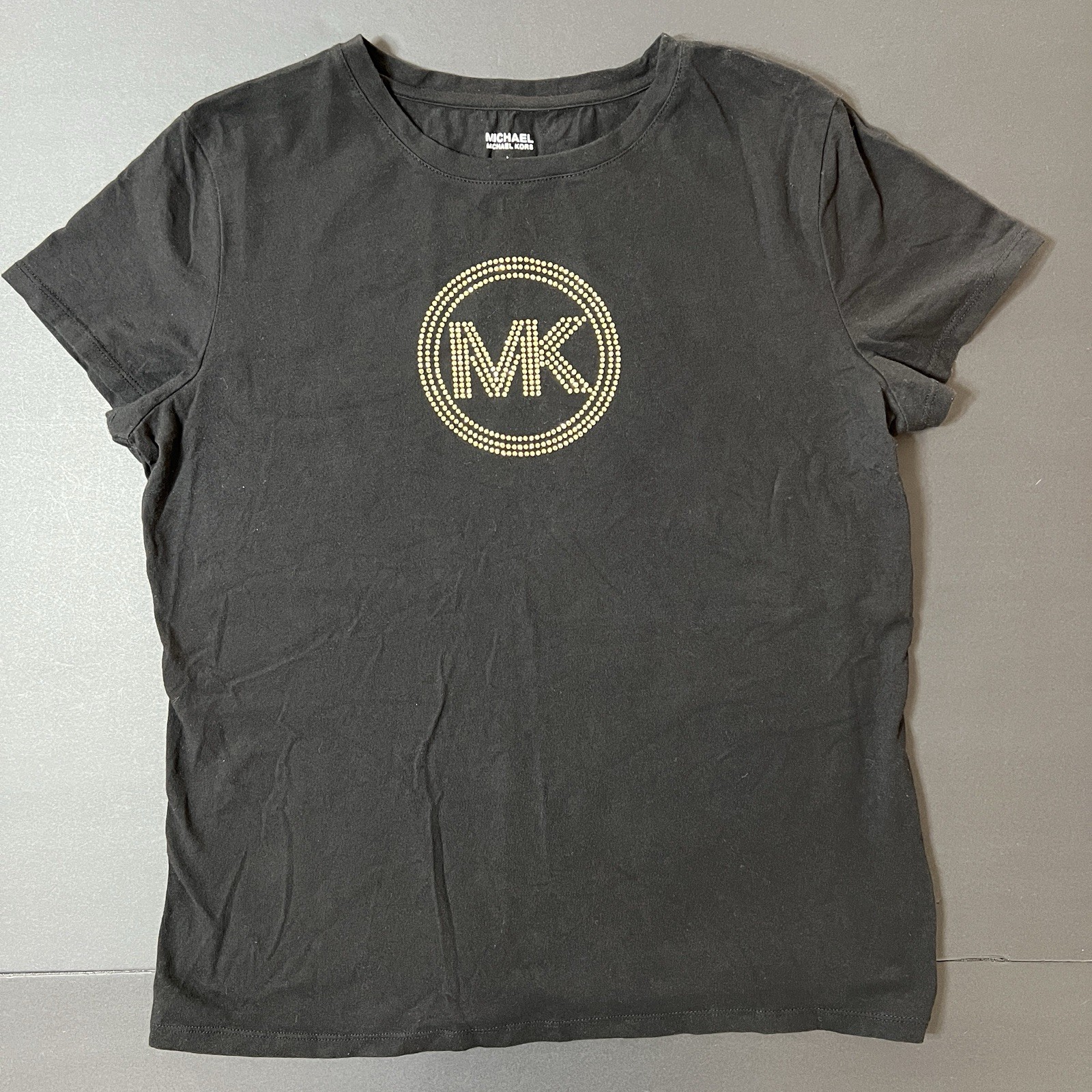 Michael Kors Logo Tshirt Women’s L Black Rhinestone Logo Designer Modern