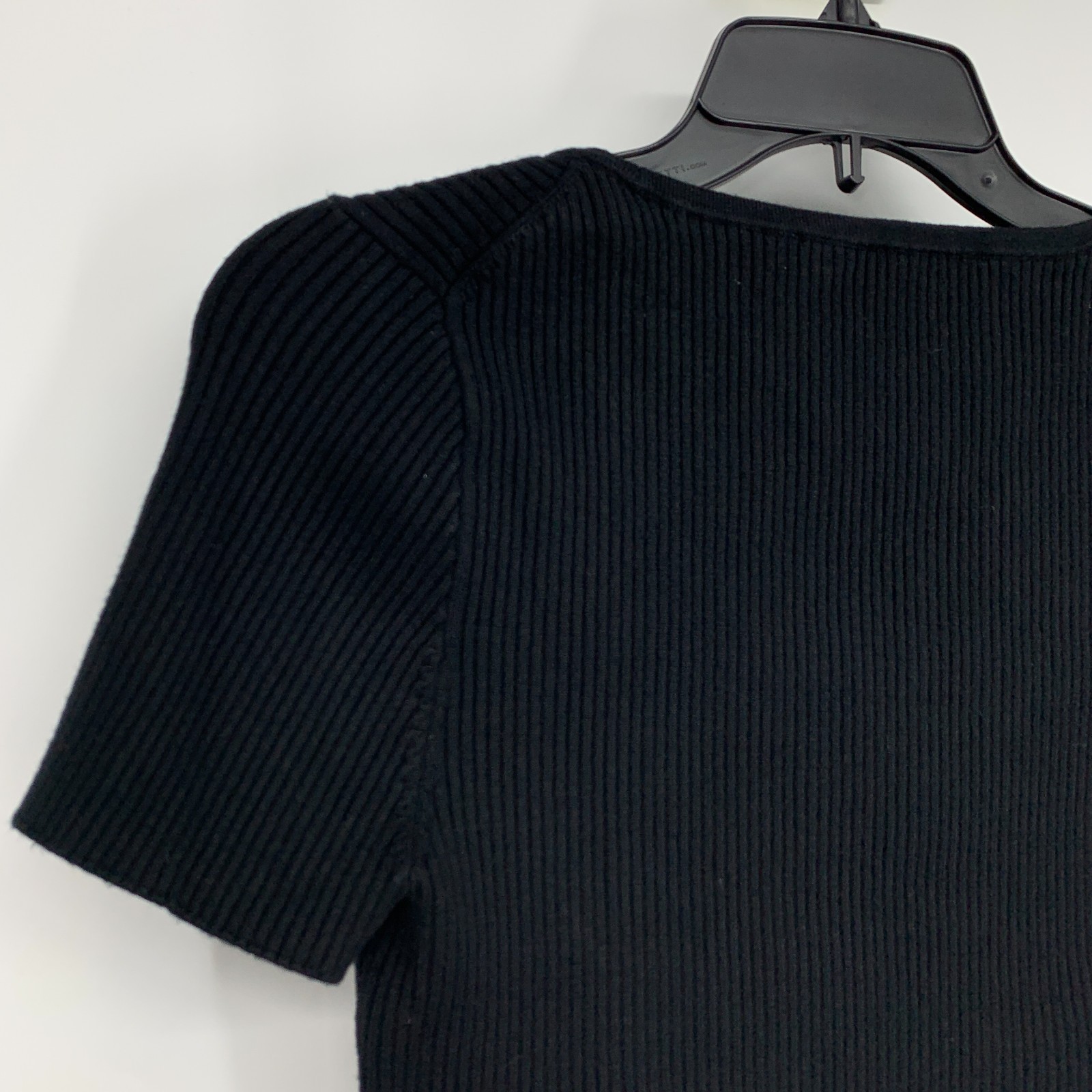 Madewell Top Womens Large Black Cropped Ribbed Knit Square Neck Short Sleeve