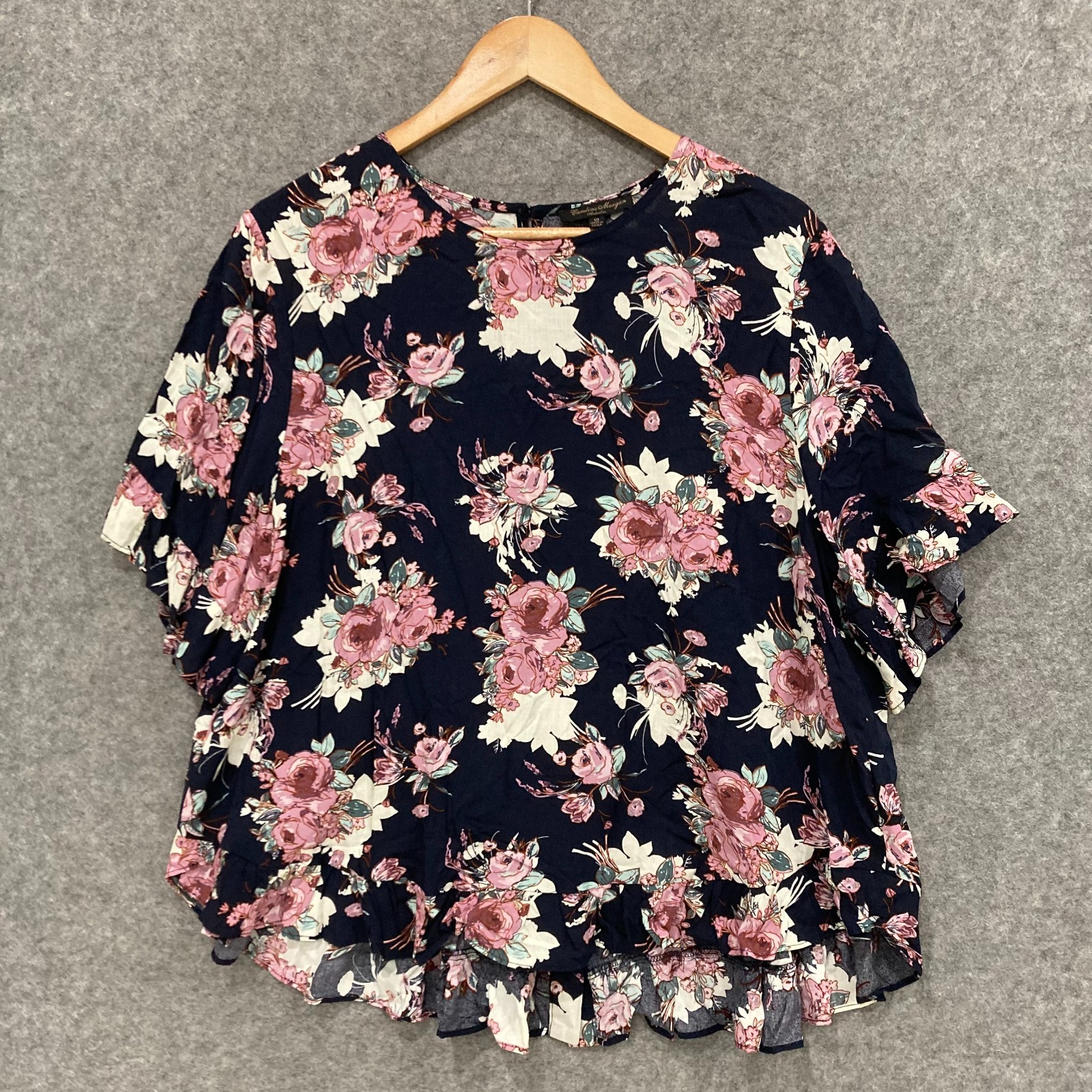 Caroline Morgan Womens Top Size 10 Blue Floral Relaxed Fit Short Sleeve 23705