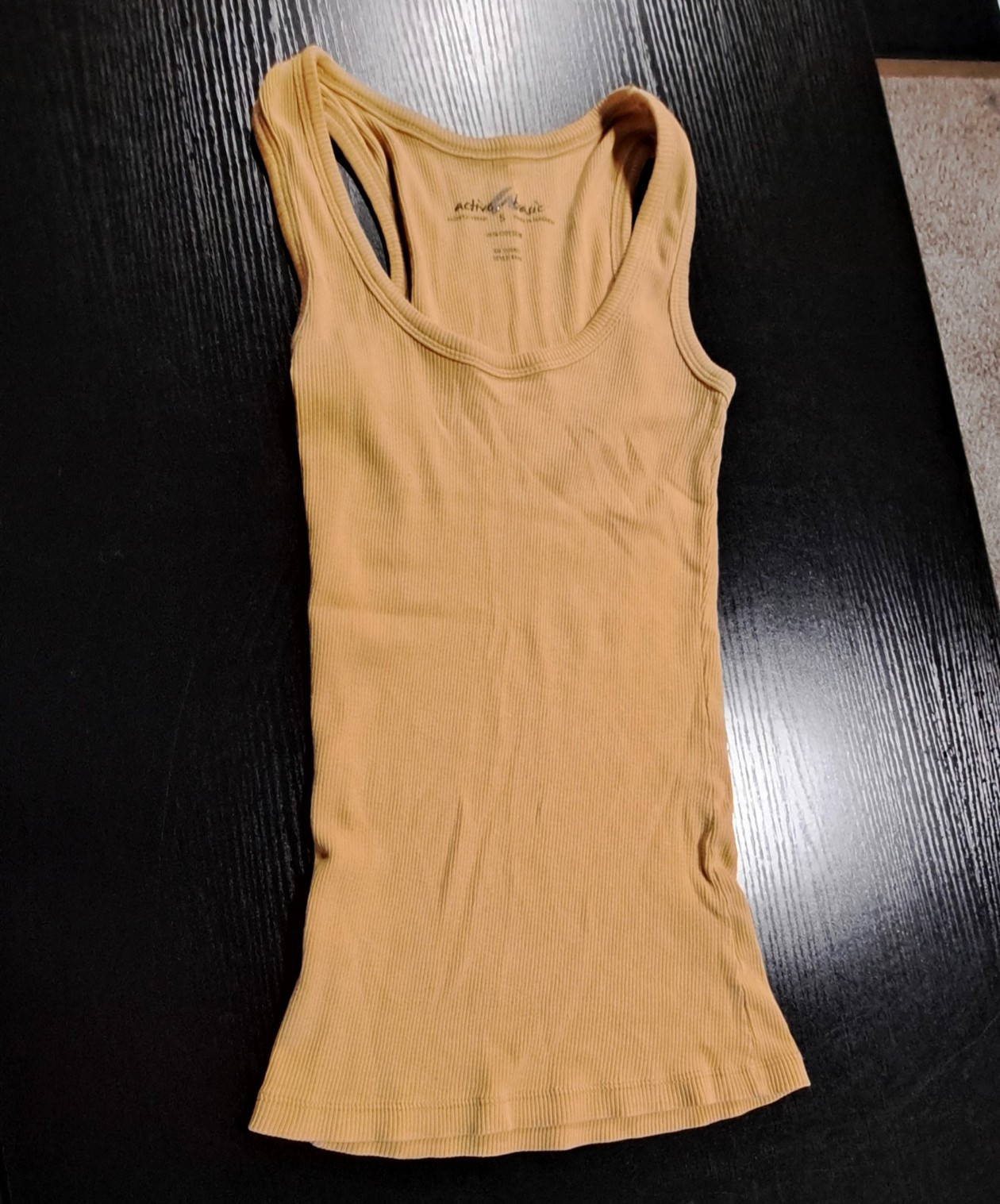 Active & Agile Women’s Tan Ribbed Knit Cotton Scoop Neck Tank Top, Size M