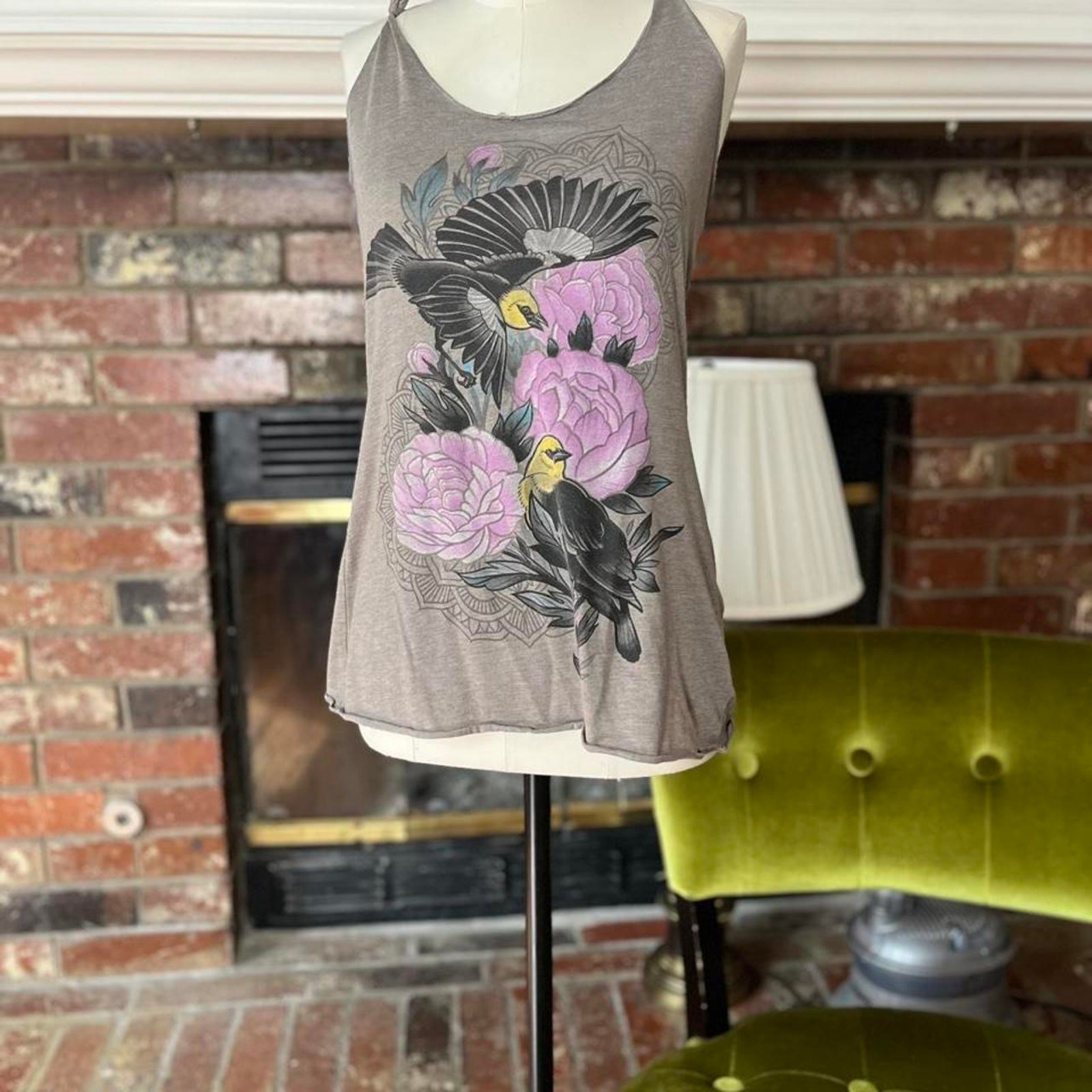 Bird peony floral graphic