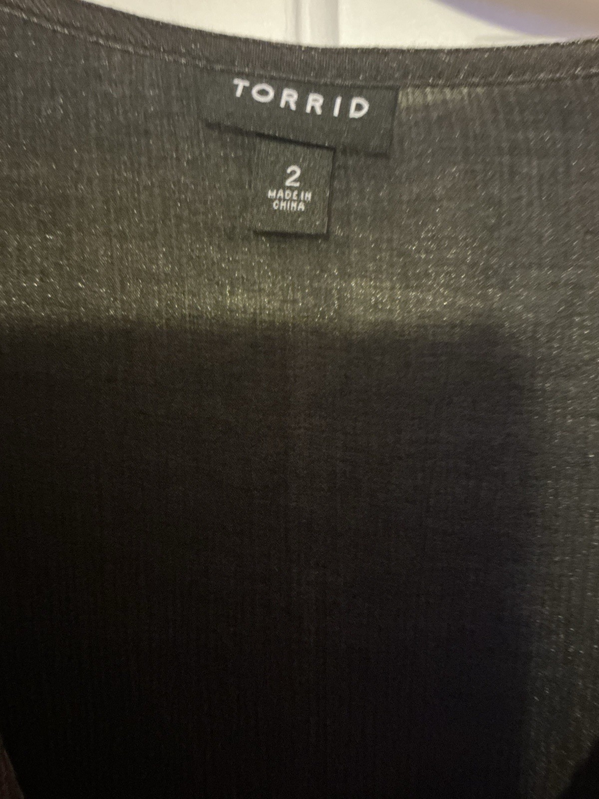 Torrid Metallic Black/Silver Surplice Peplum Top – Size 2
