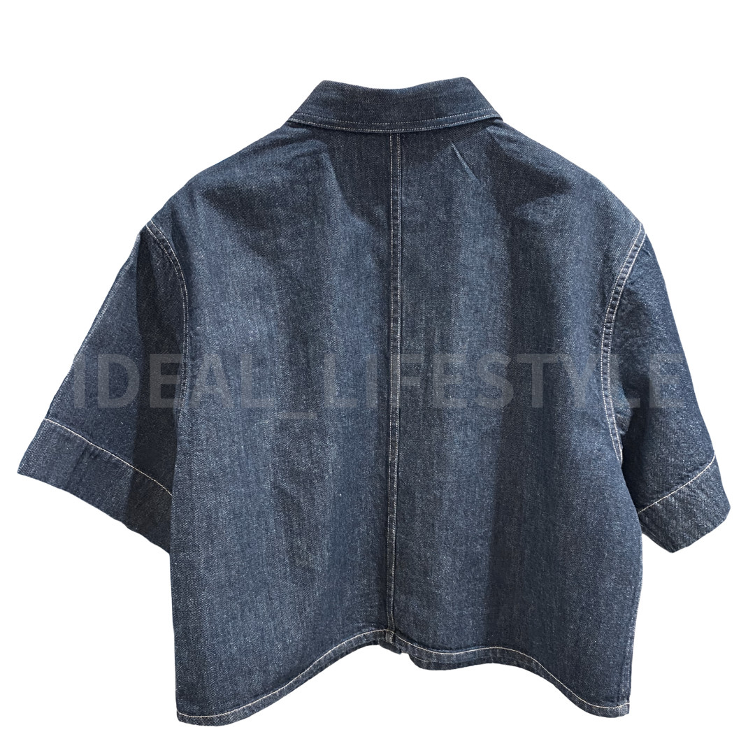 UNIQLO Denim Boxy Shirt S-3XL Short Half-Sleeve 100% Cotton Women 483877 NWT