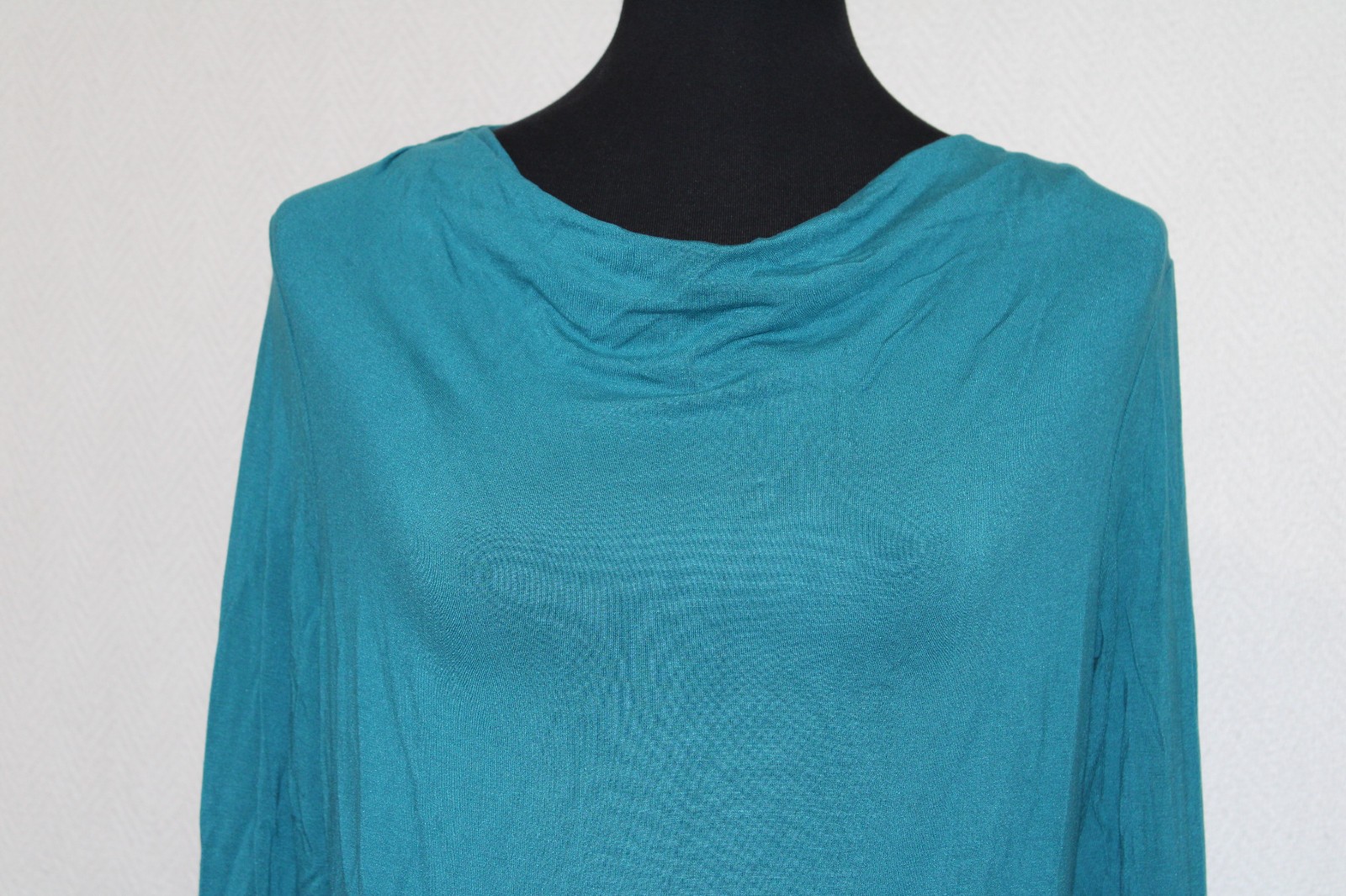 Talbots Sz M Teal Green Slight Drape Neck Pullover Stretch Top Long Sleeve