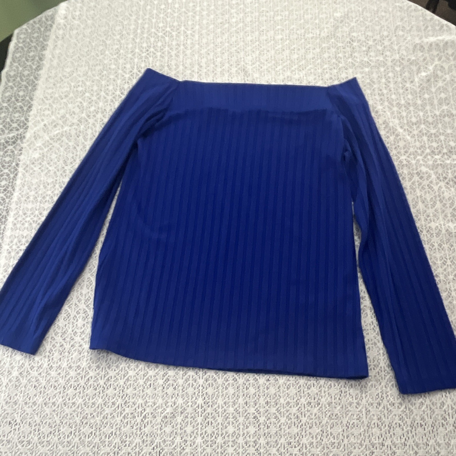 Cable & Gauge M Blue Solid Ribbed Knit Boat Neck Long Sleeve Pullover Sweater
