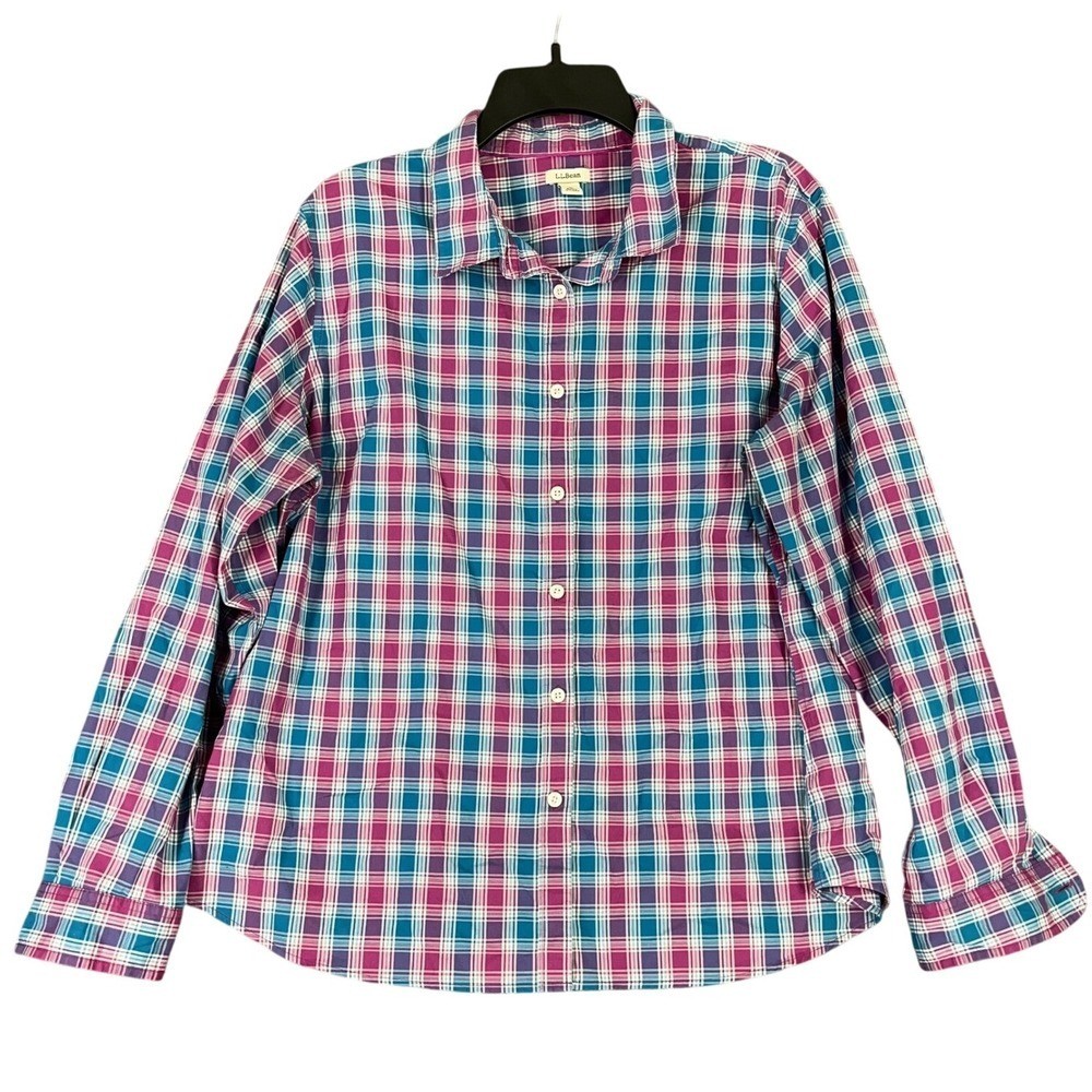 LL BEAN Classic Plaid Shirt Womens XL Plaid Outdoor Trail Preppy Business Casual