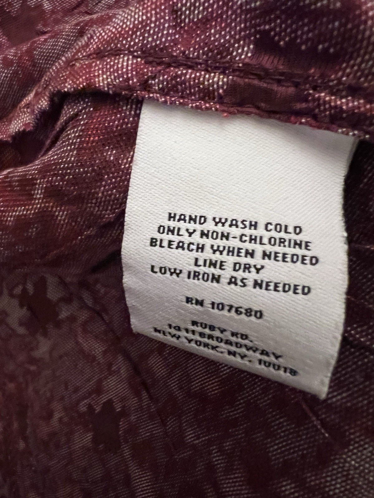 RUBY RD Burgundy Multi-Color Tab 3/4 Sleeve Button Front Sheer Blouse Sz XL