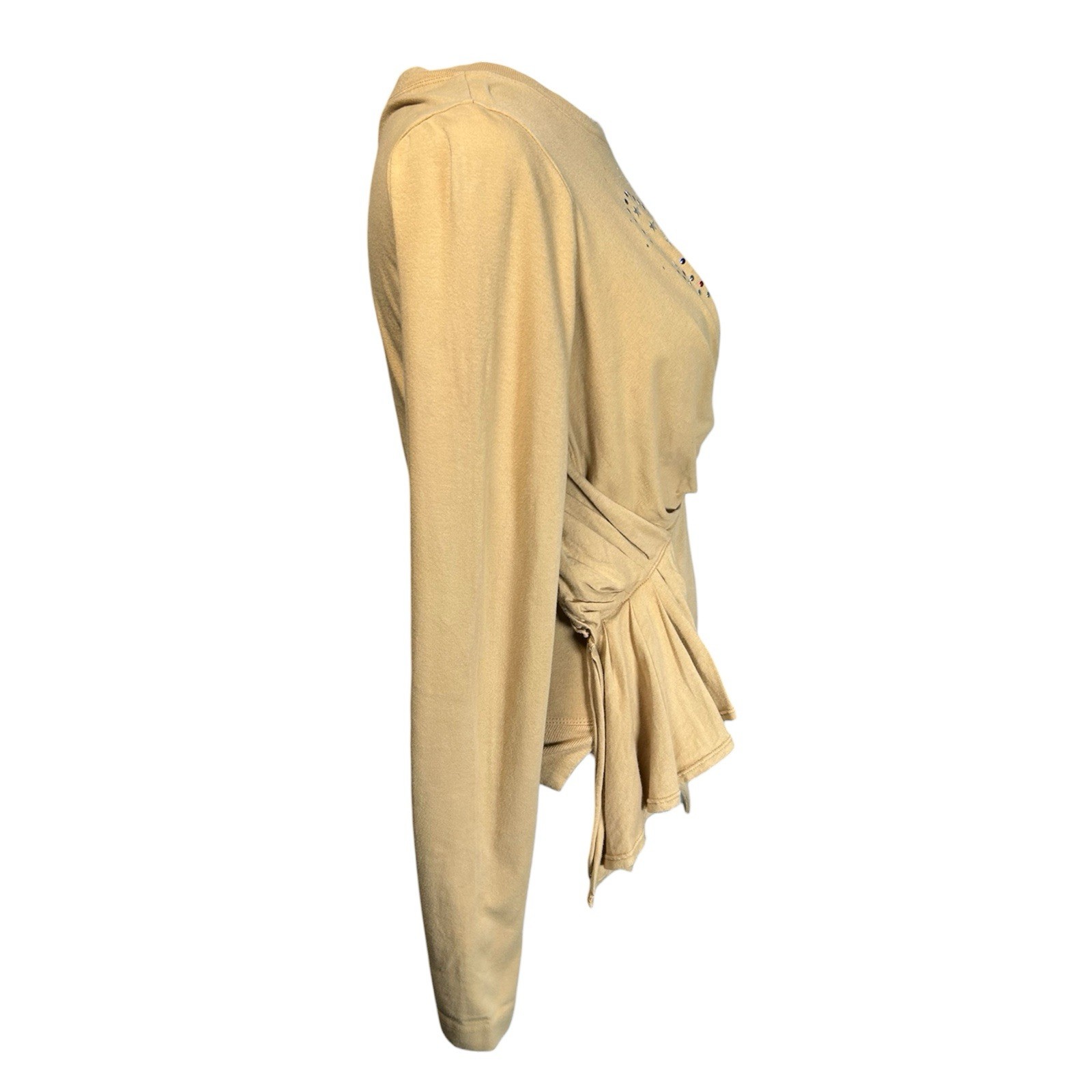 VTG Y2K Plein Sud Jeans Studded Heart Asymmetrical Beige Long Sleeve Top 6