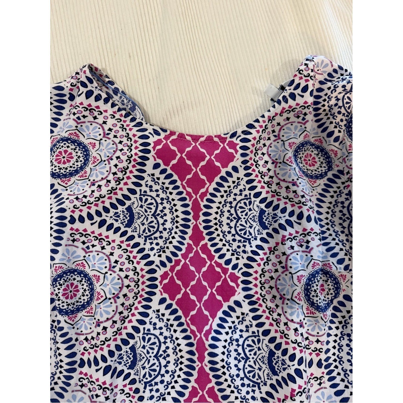 Crown & Ivy Petite Medallion Print Bell Sleeve Blouse Pink Blue PM