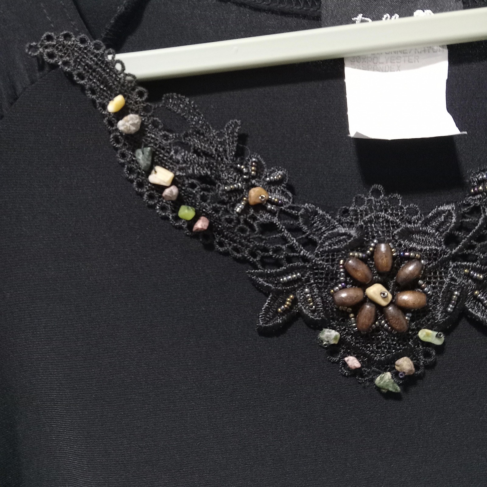 Bellina Shirt Womens Medium Black Beaded Embroidered Scoop Neck 3/4 Sleeve Top